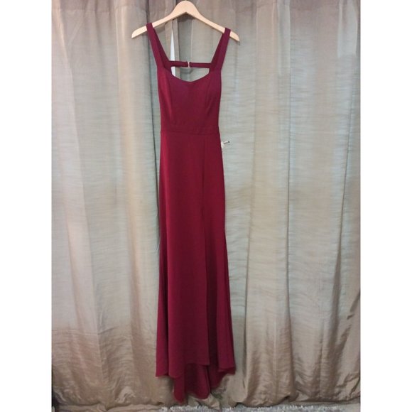 Nwt Women's B. Darlin Mermaid Maxi Formal Elegant Maroon Dress W/Slit Size 7/8 - Picture 3 of 11